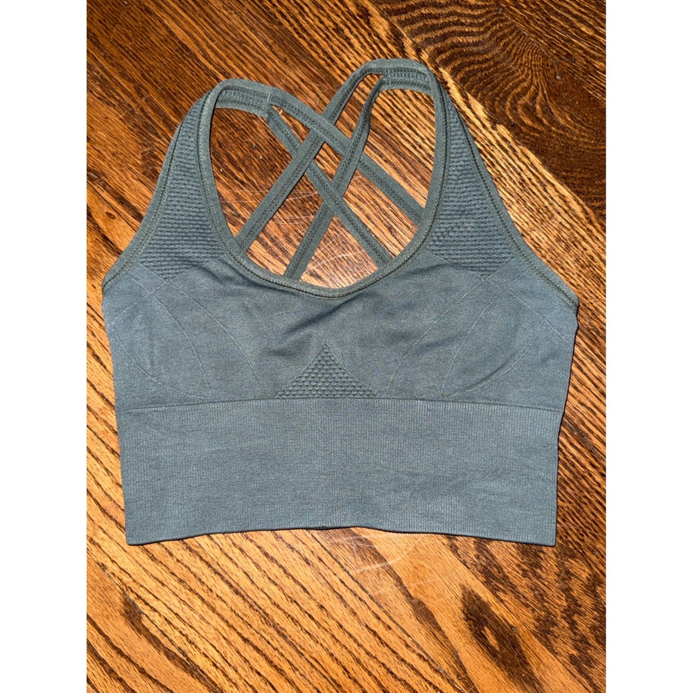 Z by Zella Sports Bra XS Sage Green Strappy Back Seamless Ribbed Athleisure